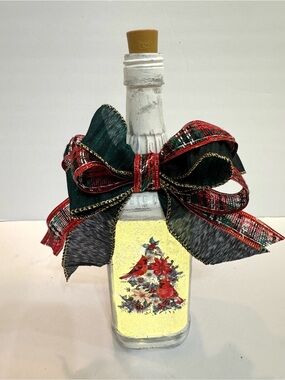 OOAK White Lighted On/Off Cardinal Christmas Bottle Holiday Decor